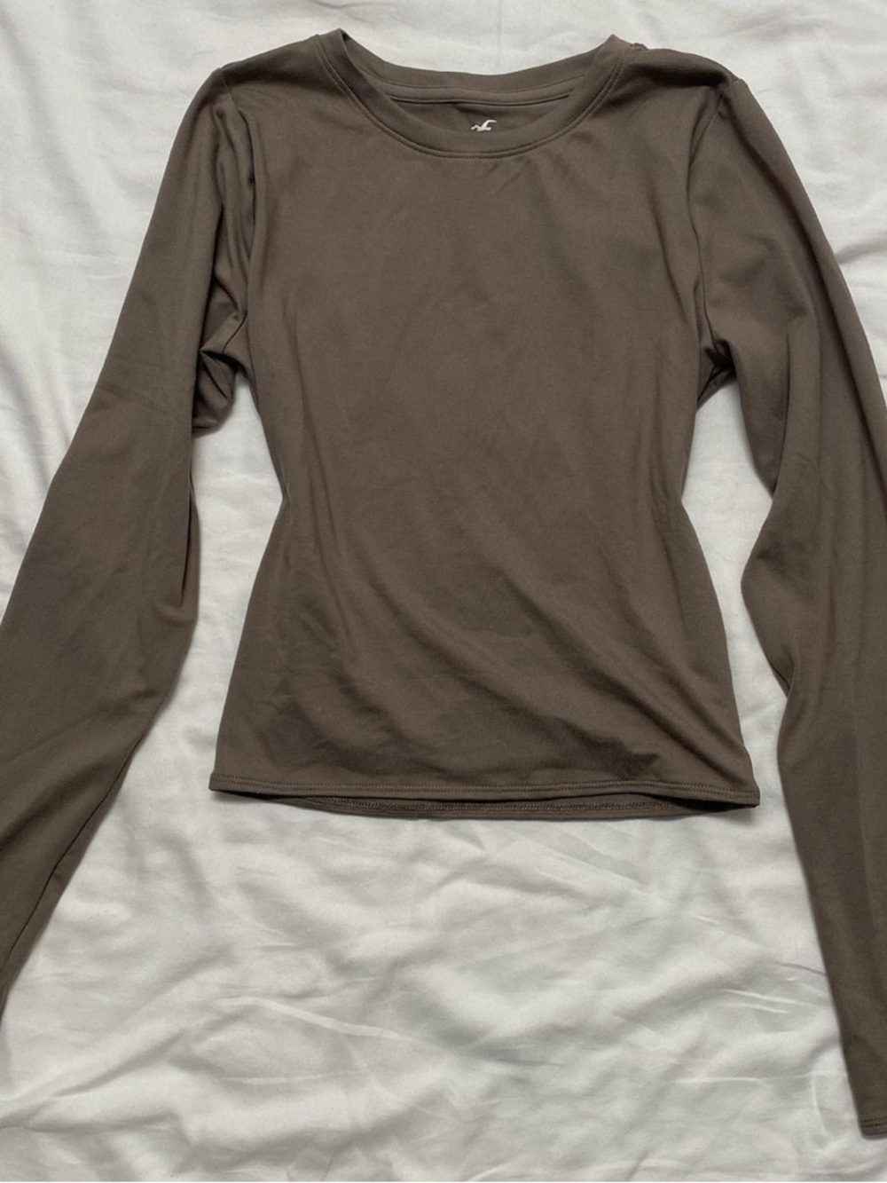Hollister Slim Long-Sleeve Crewneck Top in Taupe Brown